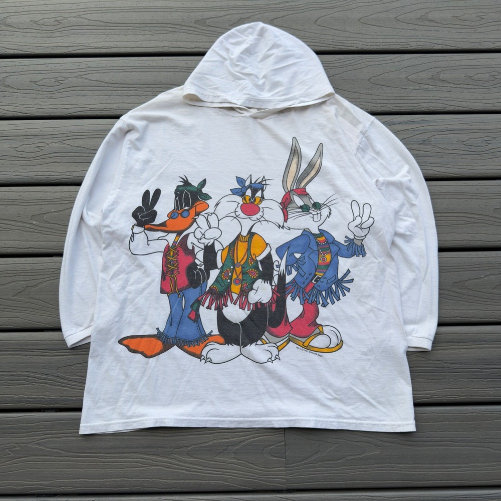 Vintage 1993 Looney Tunes Hippie Graphic Hoodie Jerry Leigh White